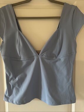 Free People Powder Blue Short Sleeve V-Neck Top